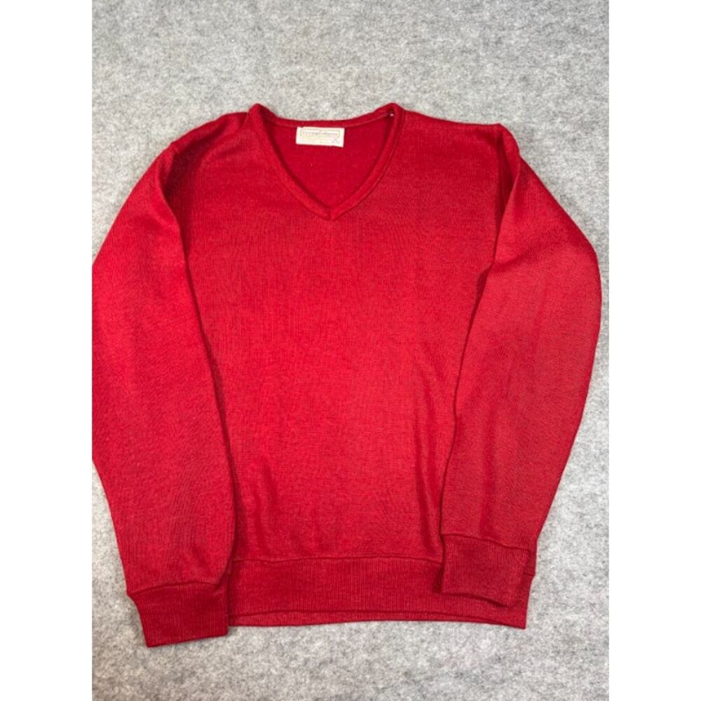 Vintage Creslan And Rayon Sweater Mens M Red V-Neck Acrylic Knit Casual Retro
